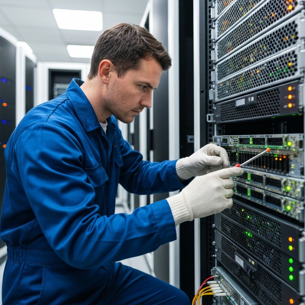 Technician performing server maintenance
